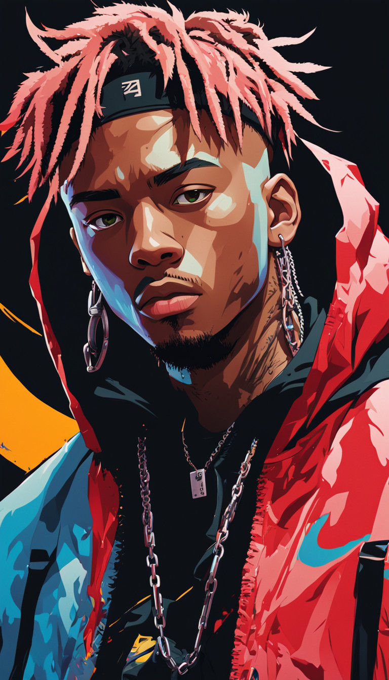 Confident Anime Portrait of Juice Wrld in Japanese Streetwea...