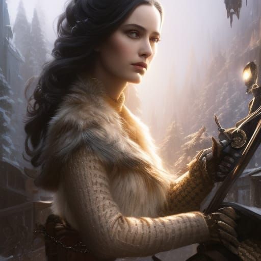 Winter Woman Portrait in Cinematic Digital Art Style