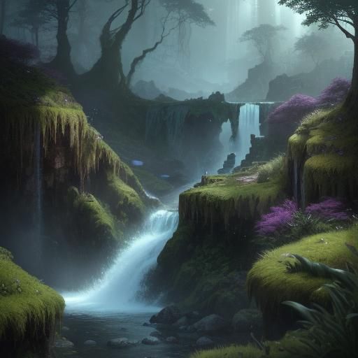 Majestic Waterfall in Fantasy Landscape Concept Art