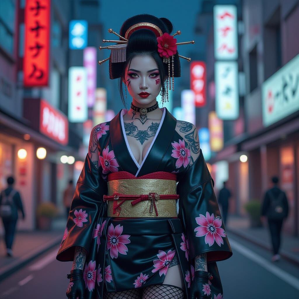 Cyberpunk Geisha in Neon Tokyo