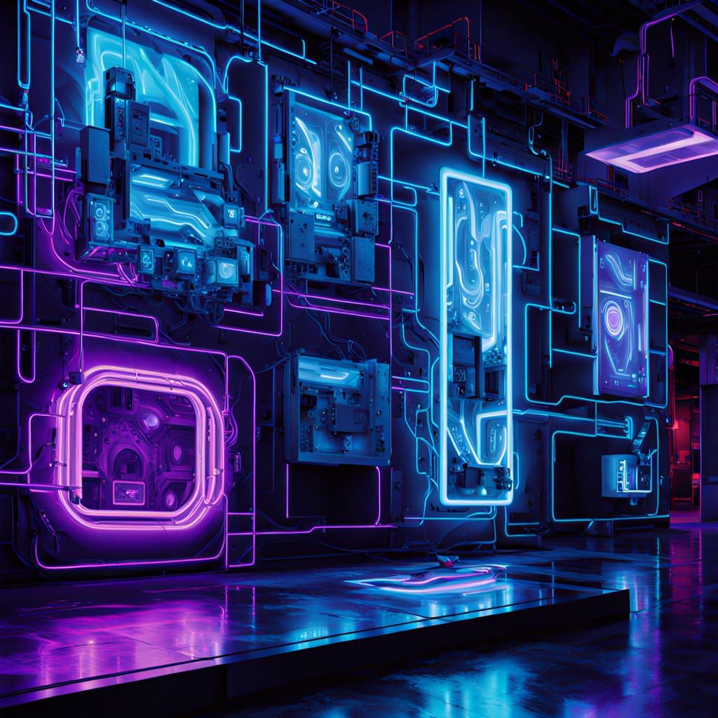 Cyberpunk Neon Sculpture in Electric Blue and Deep Purple