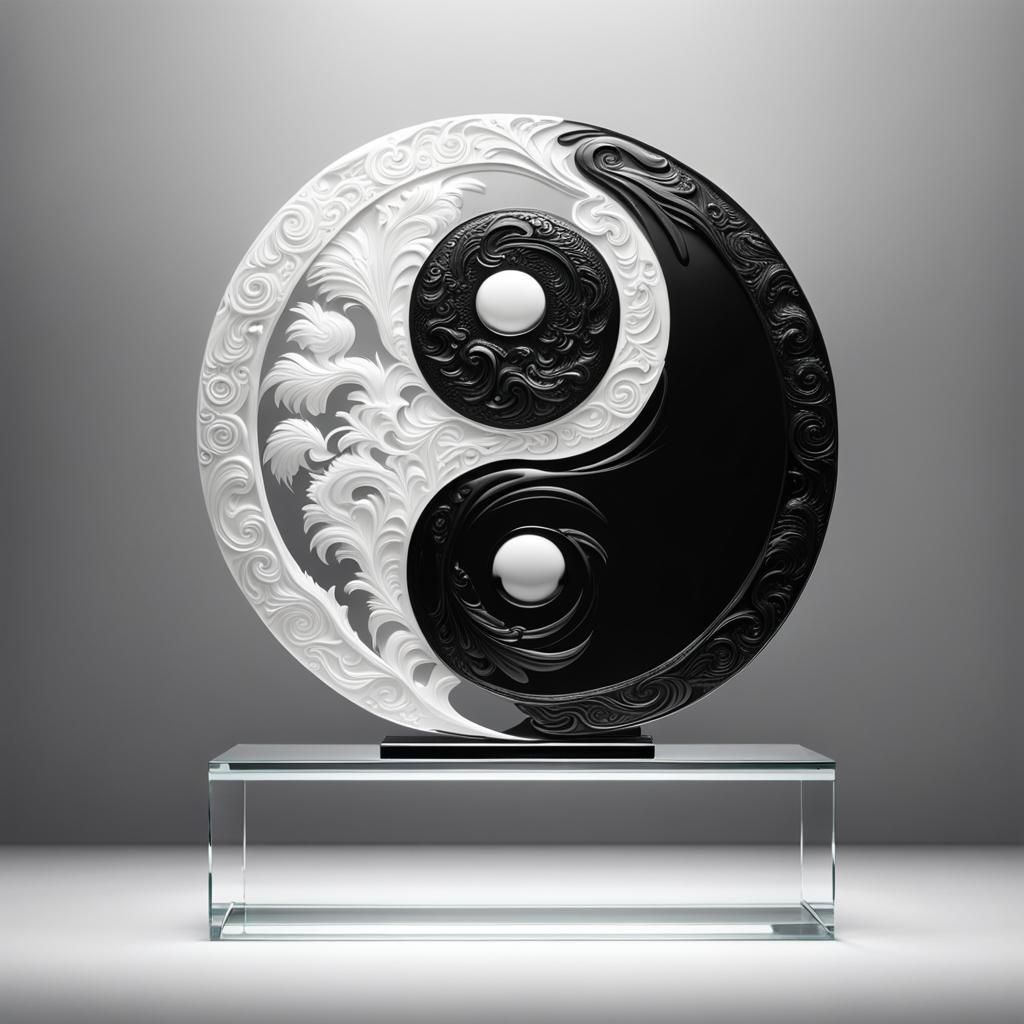 Embossed Yin and Yang Symbol on Glass Stand