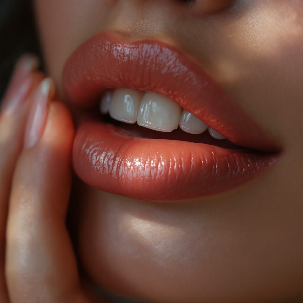 Intimate Close-Up Portrait of a Woman's Lips in Serene Beaut...