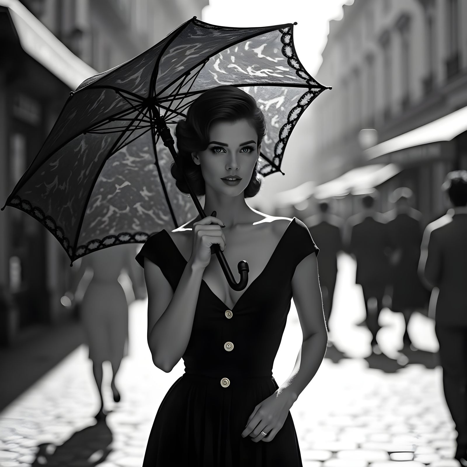 Glamourous Brunette in 1950s Paris