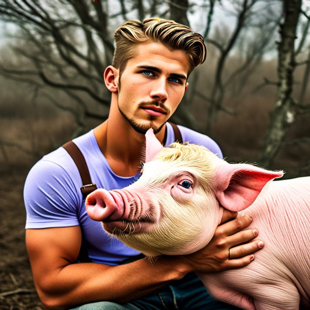 Farmer with a pig