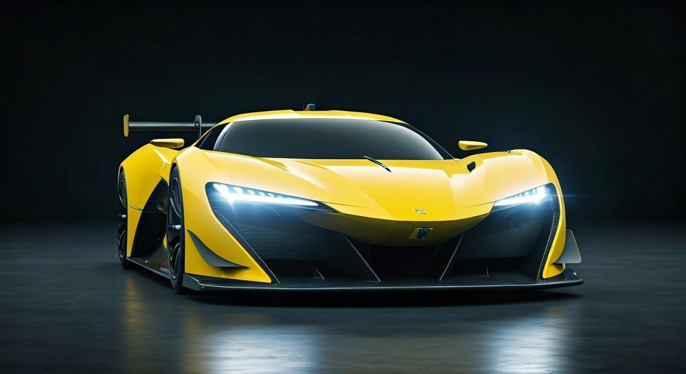 Futuristic Yellow Race Car in Studio Photo