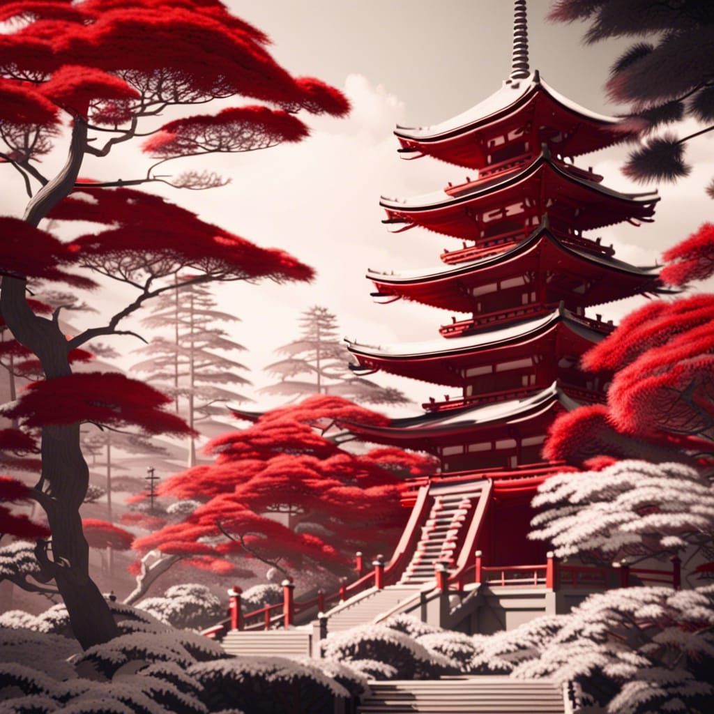 Japanese Garden Pagodas in Caspar David Friedrich Style