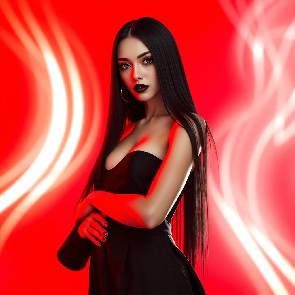 Elegant Woman in Red, Avant-Garde Fashion Photography with S...