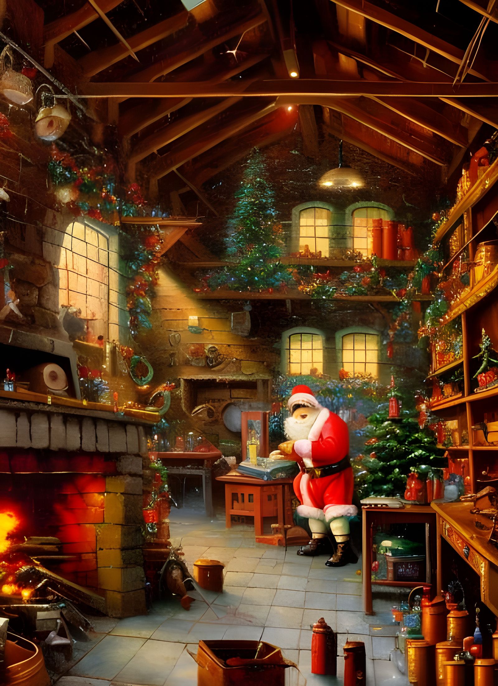 Santa's Workshop: A Kinkade-esque Oil Painting