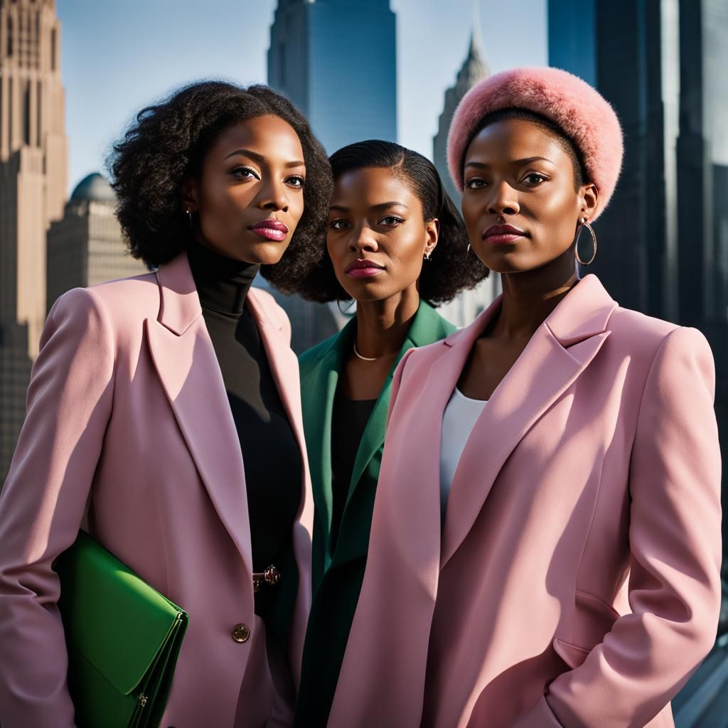 Elegant Black Women in Cityscape Portrait