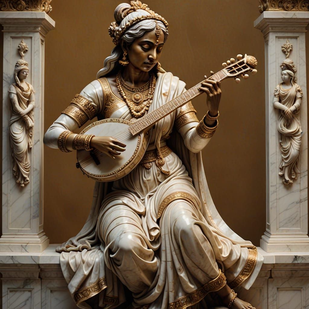 Baroque Marble Sculpture of Indian Musician