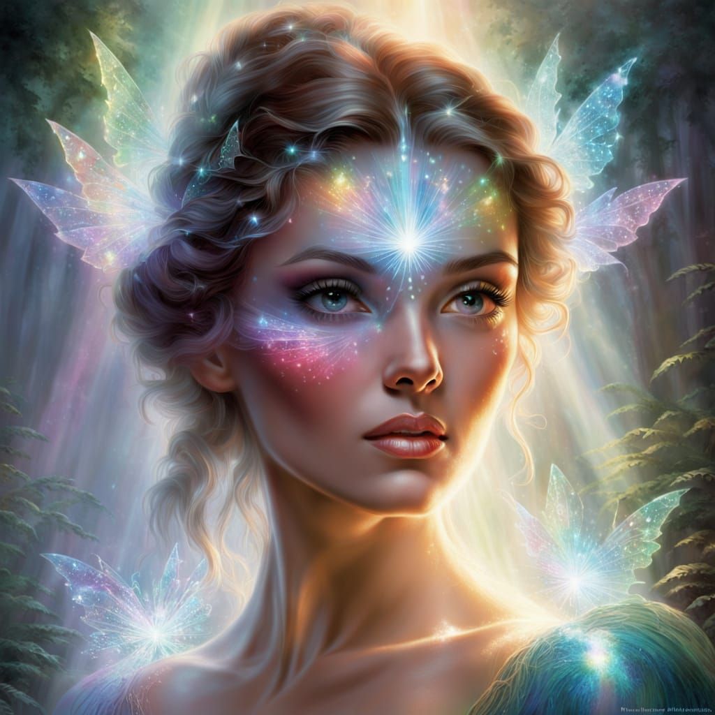 Prismatic Light on Woman's Face in Ethereal Style