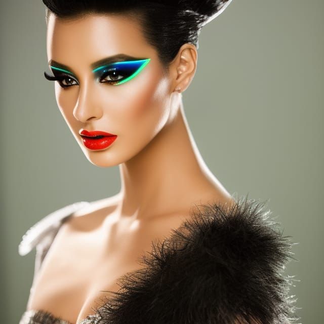 Futuristic Fashion Model with Bioluminescent Cyberpunk Enhan...