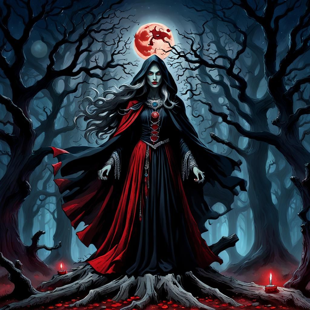 Enchanted Halloween Witch Casting Spell in Forest