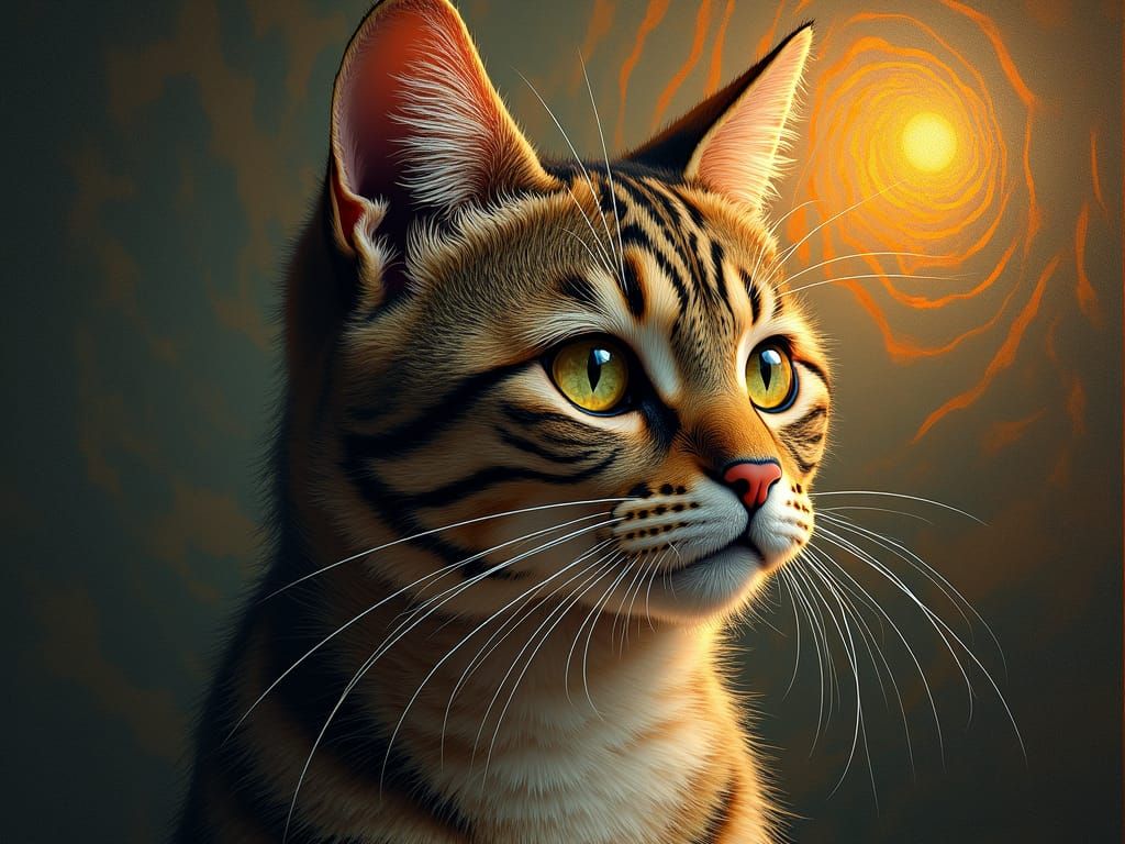 Tabby Cat Portrait in Art Nouveau Style
