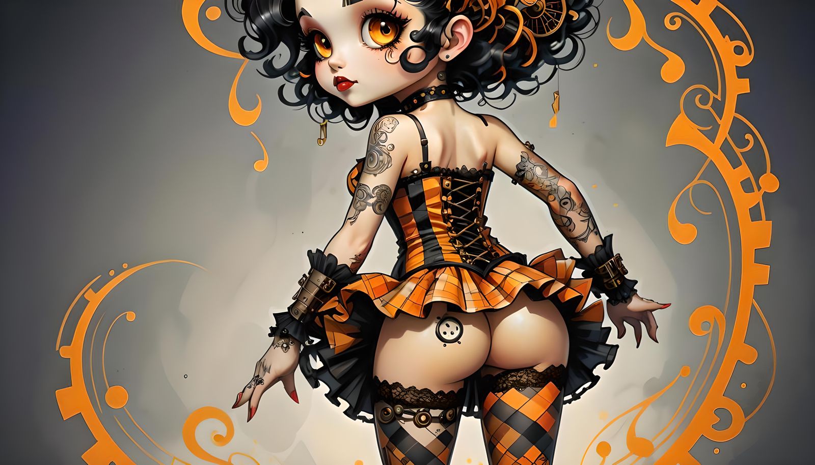 Steampunk Betty Boop Chibi with Musical Swirls