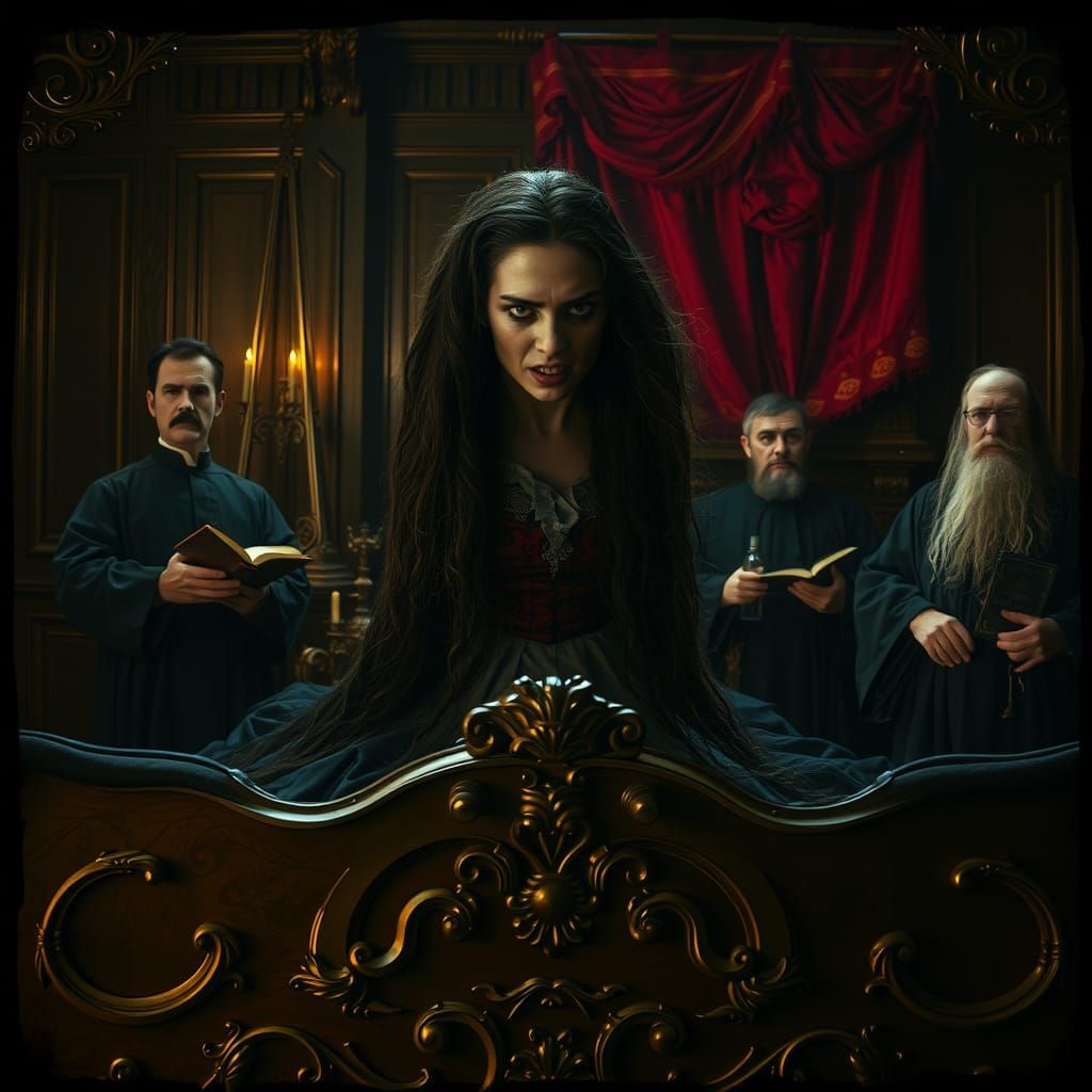 19th Century Exorcism Scene with Demonic Woman