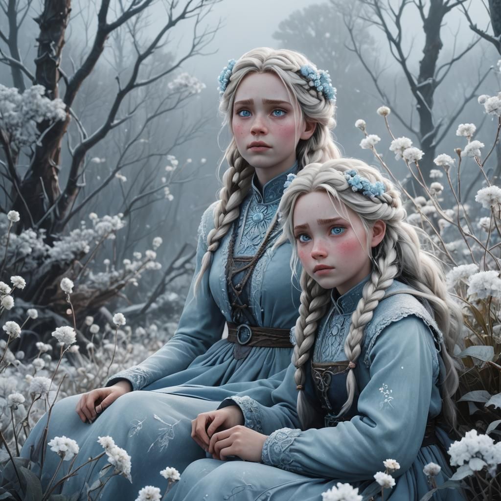 Icy Twin Girls with Elsa Braids in Dreamy Style