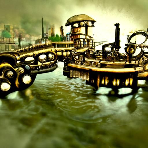 Steampunk River Docks with Mechanical Details
