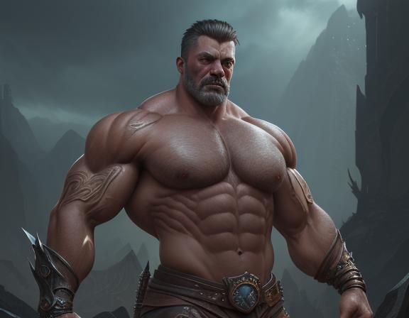 Handsome daddy muscular muscle Man with massive realistic ey...