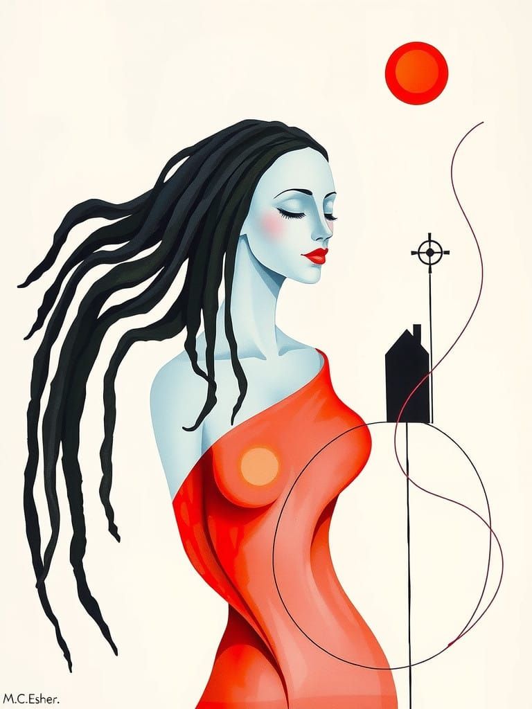 Abstract Rasta Queen Figure in Kandinsky-Schiele Style