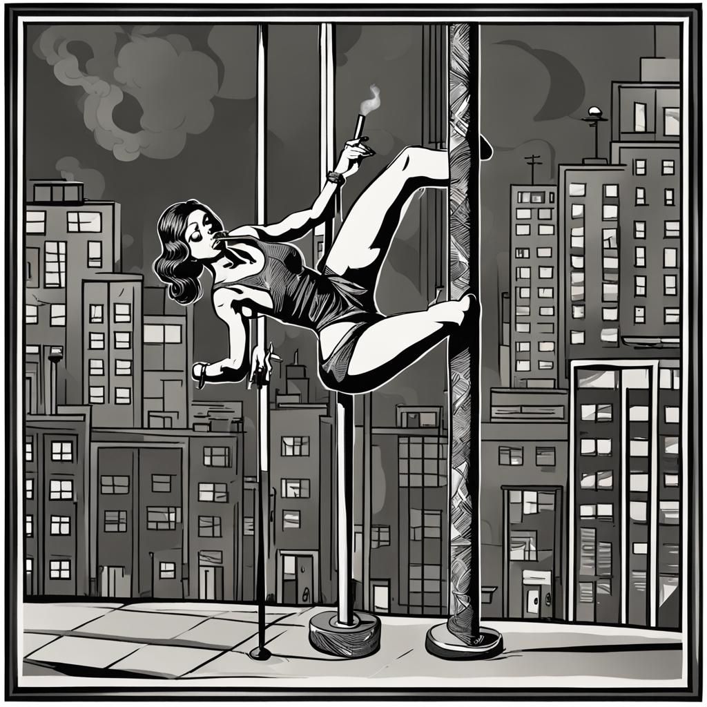 Dramatic Pole Dancer Smoking