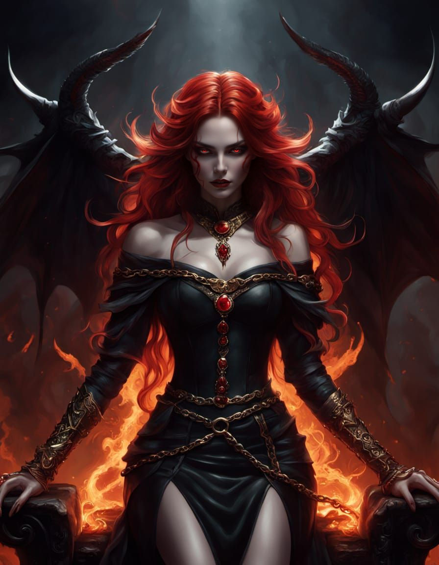 Seductive Devil Embodiment on Fiery Throne
