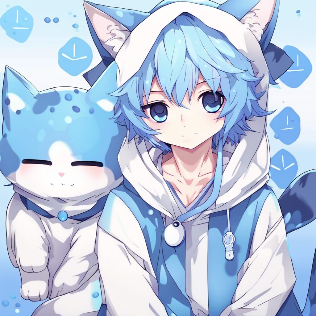 Cute Blue Anime Neko Boy for YouTube