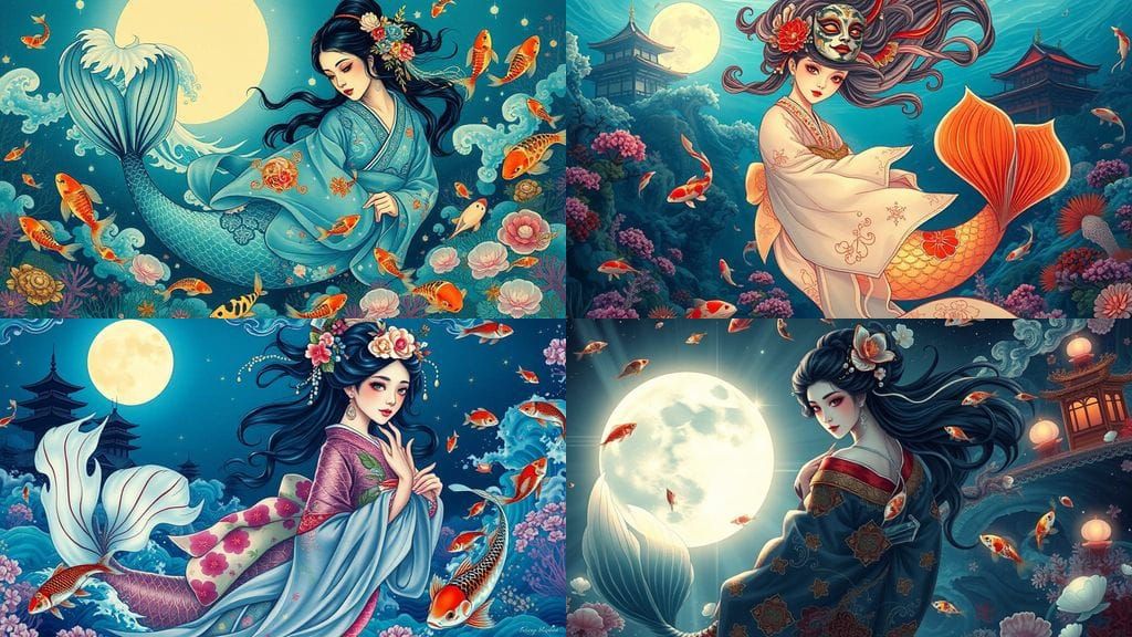Ethereal Mermaid Spirit in Traditional Japanese Underwater S...