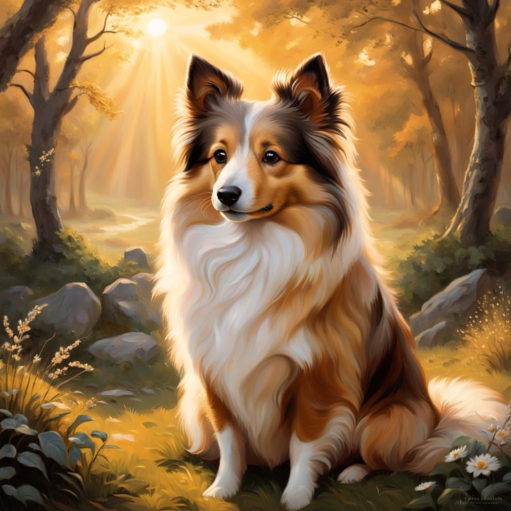 Idyllic Sheltie Portrait in Warm, Golden Light