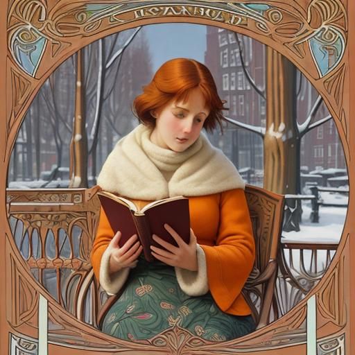 Woman Reading in Amsterdam, Art Nouveau Style