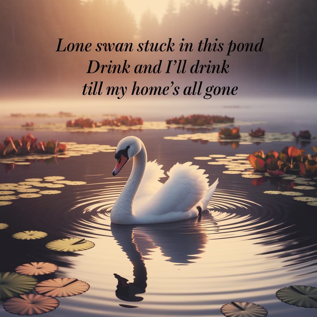 Lone swan stuck in this pond drink and I’ll drink till my ho...