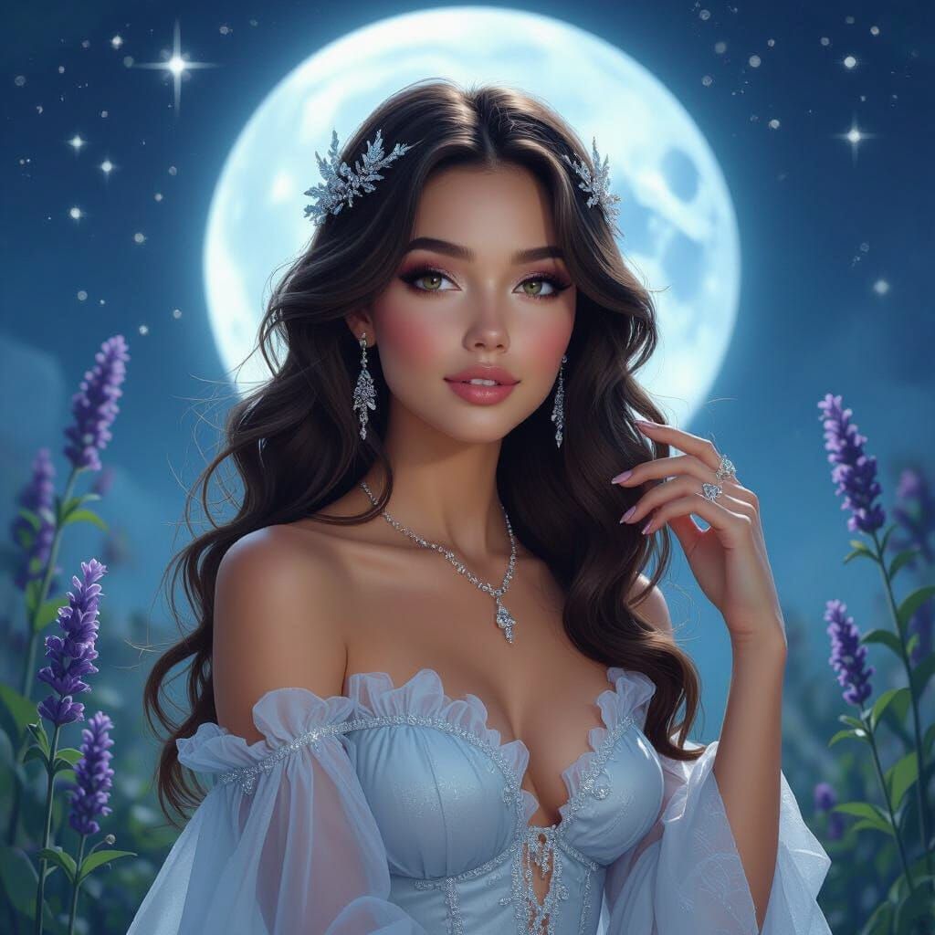 Lunar Fairy Clarice in Moonlit Garden Art