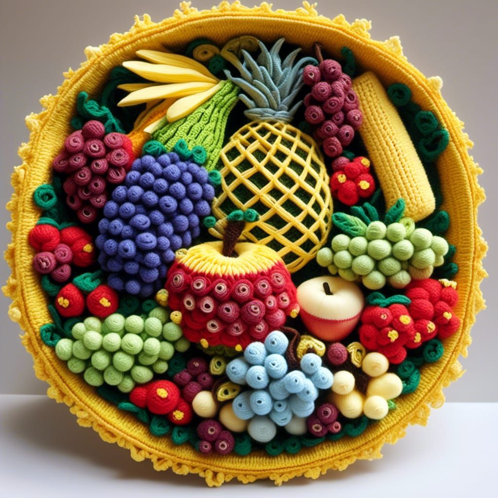 Colorful Crocheted Fruit Basket in 3D Needlepoint