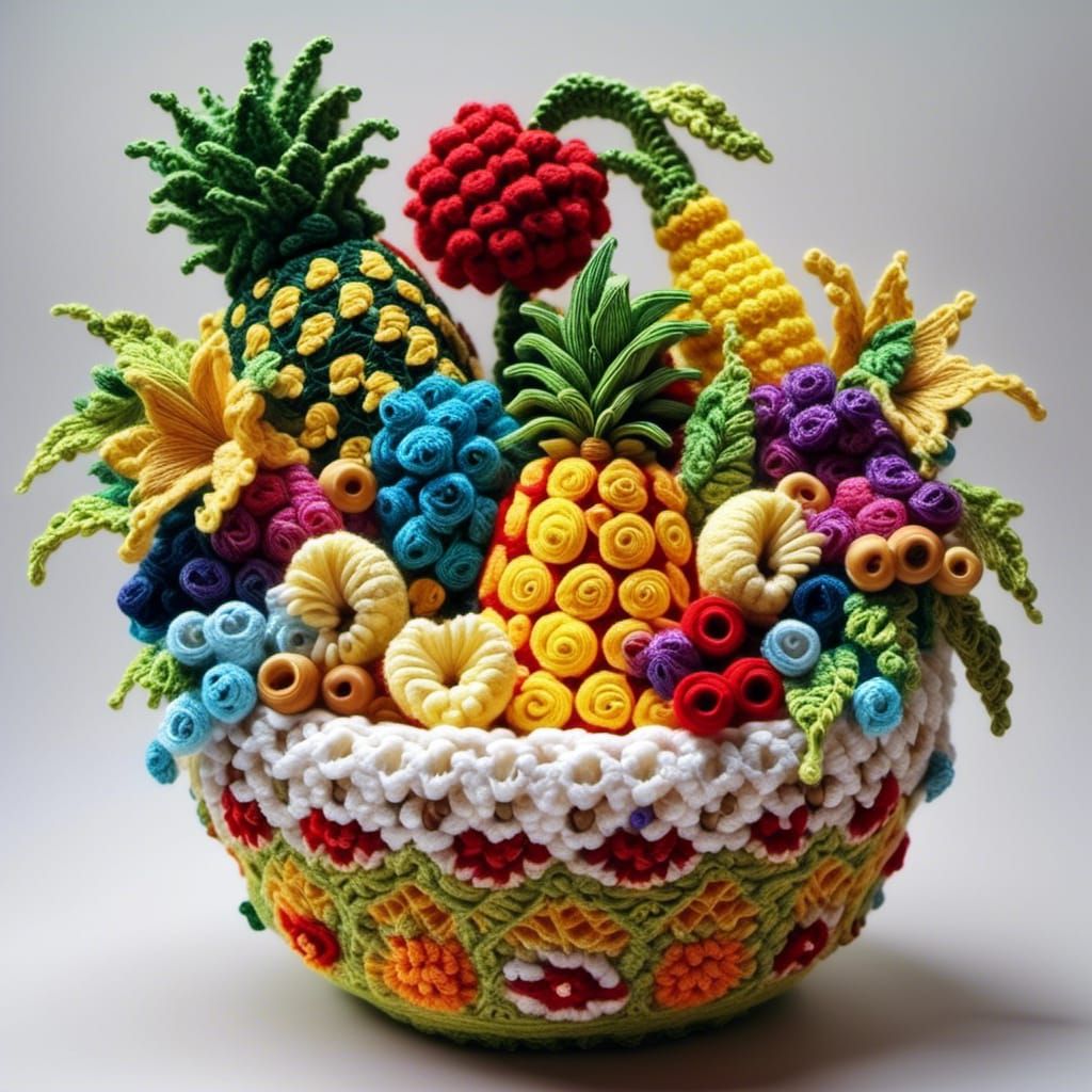 Colorful Crocheted Fruit Basket in 3D