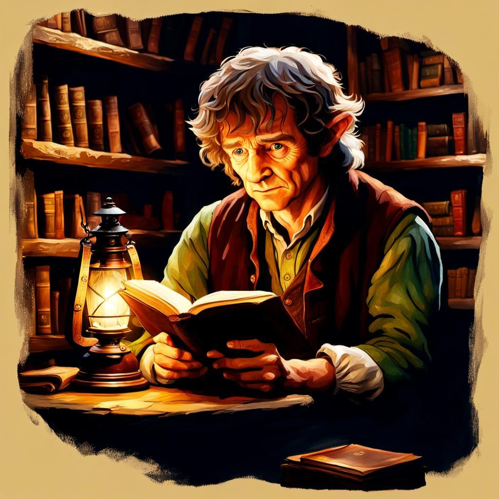 Bilbo Baggins Portrait in Cozy Bag End Study