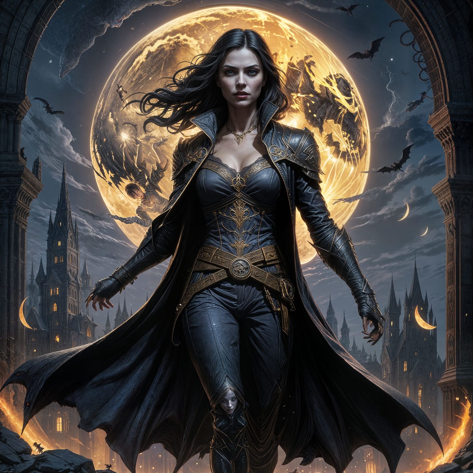 Selene Vampire Charging Forward in Dynamic Dark Fantasy Art