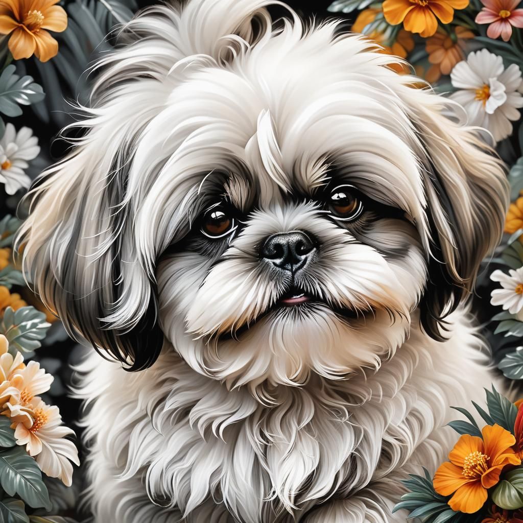 Monochromatic Shih Tzu Portrait