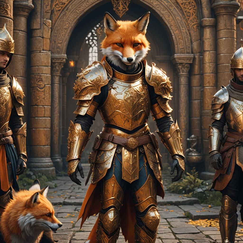 Fox in Golden Armor: Detailed Fantasy Concept Art