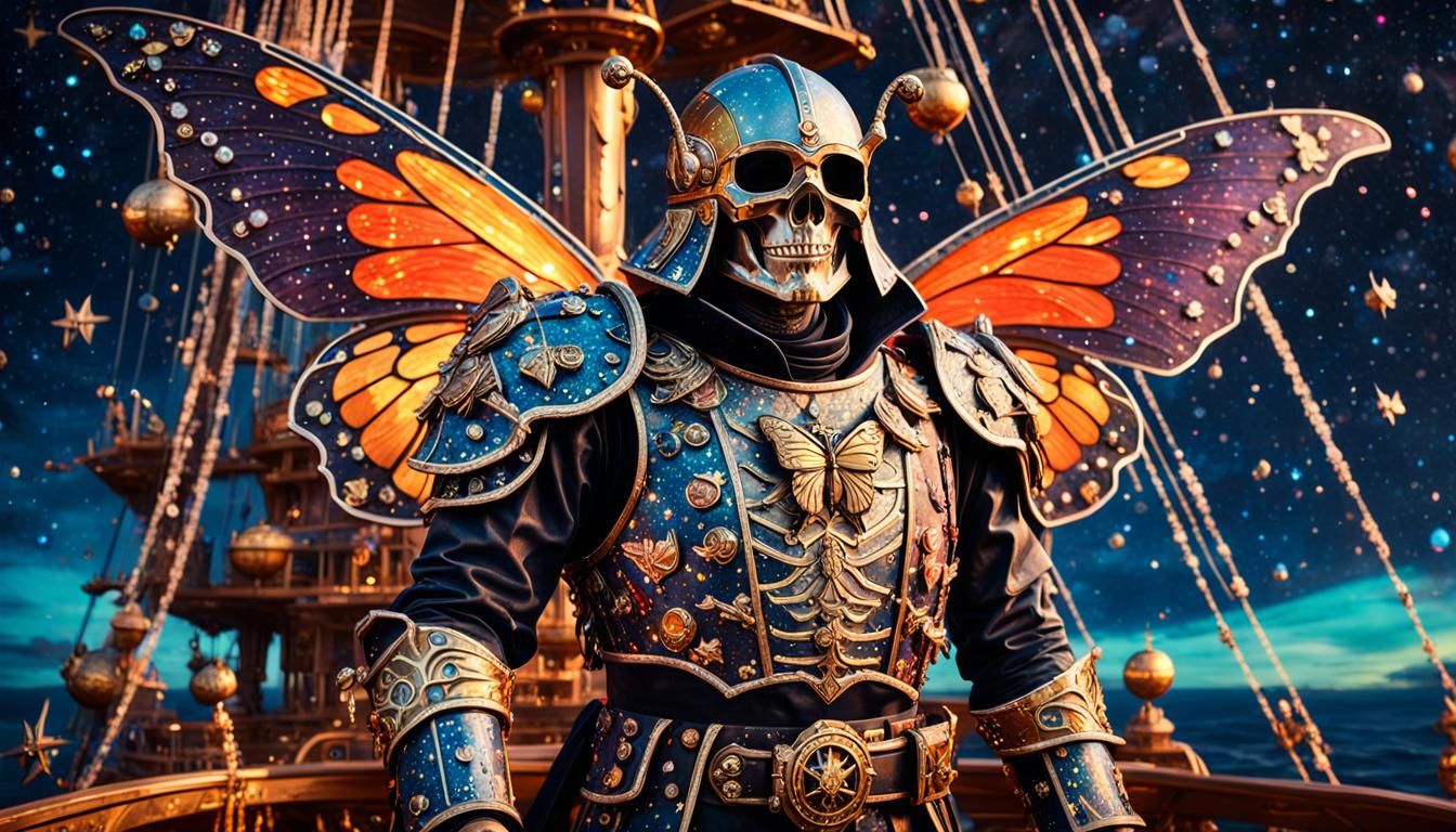 Space Pirate in Faberge-Style Armor Amidst Nebulae