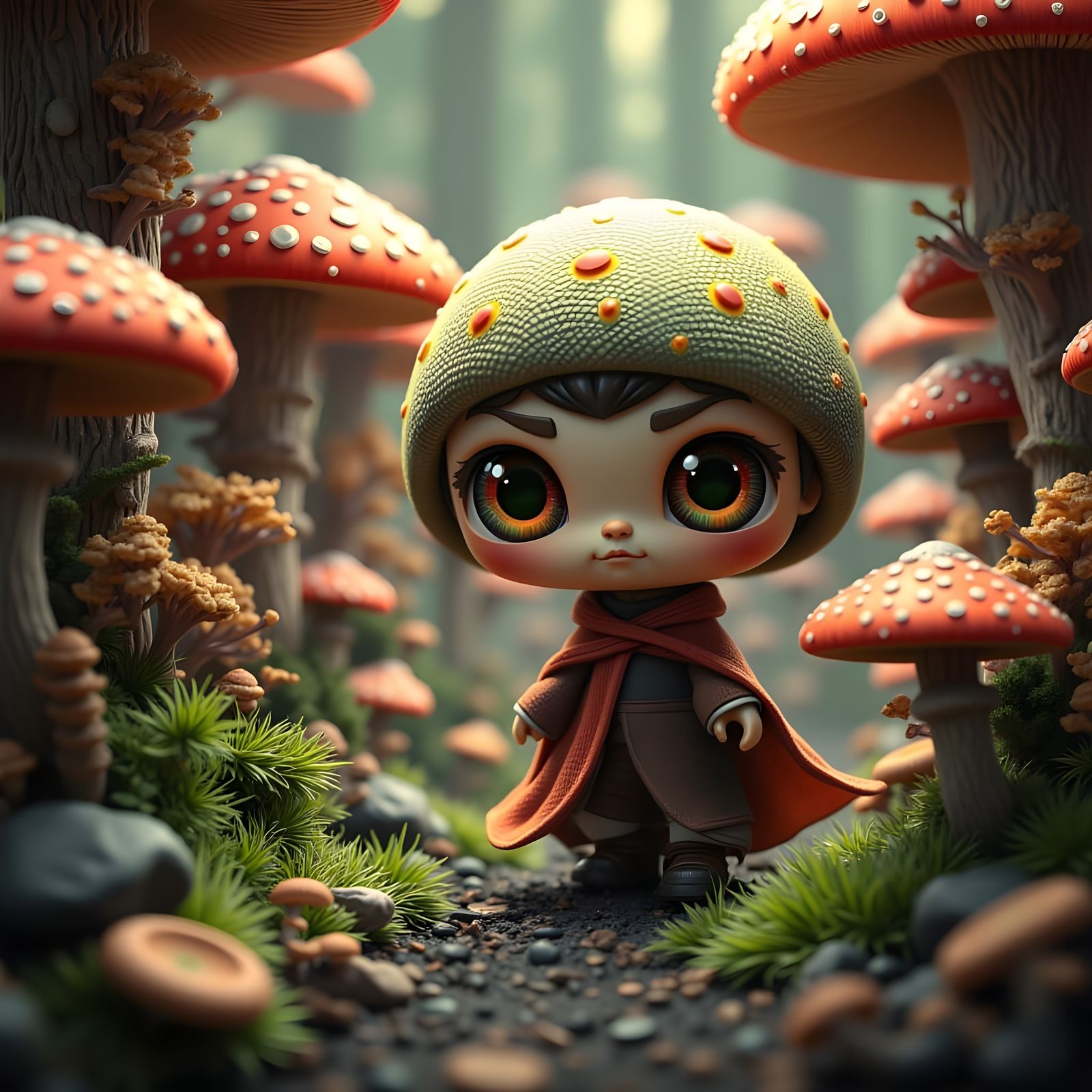 Chibi Character in Enchanted Mushroom Forest