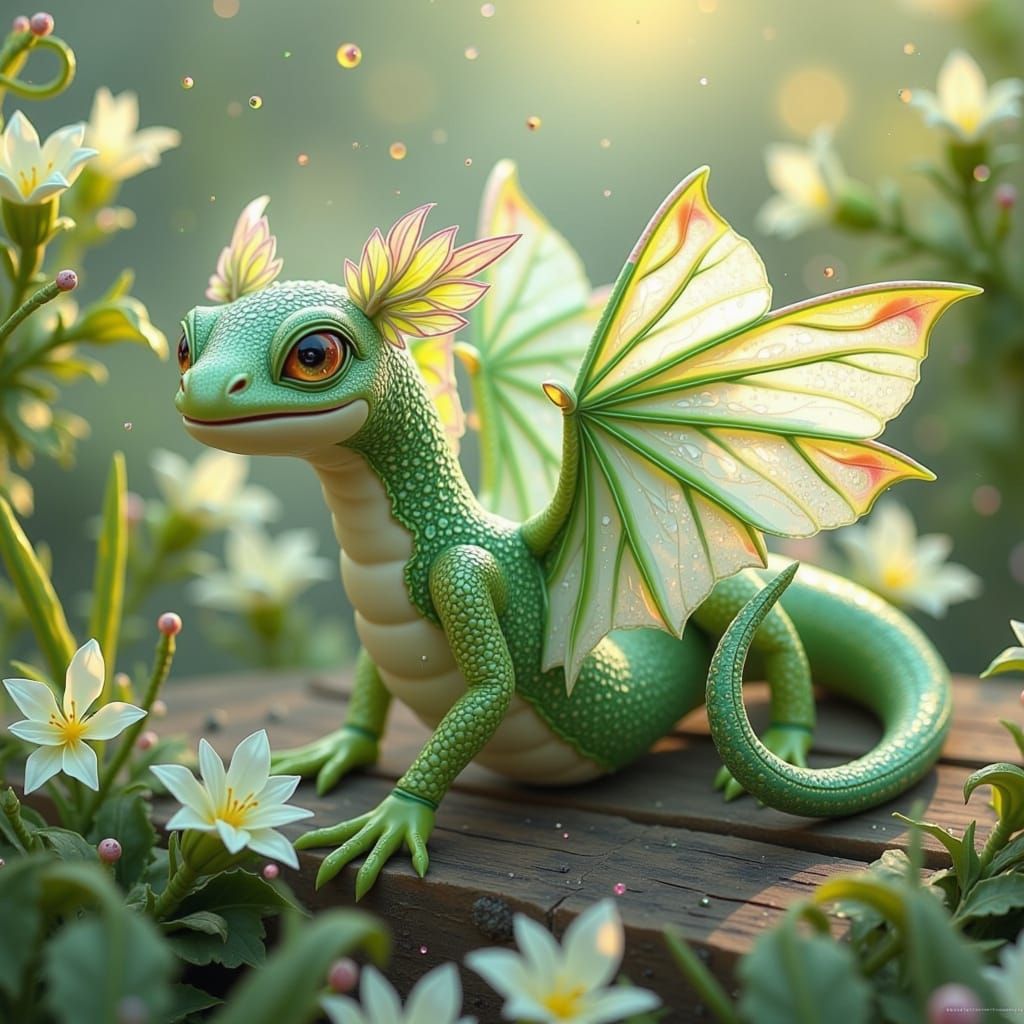 Whimsical Honeydew Melon-Dragon in Pastel Hues