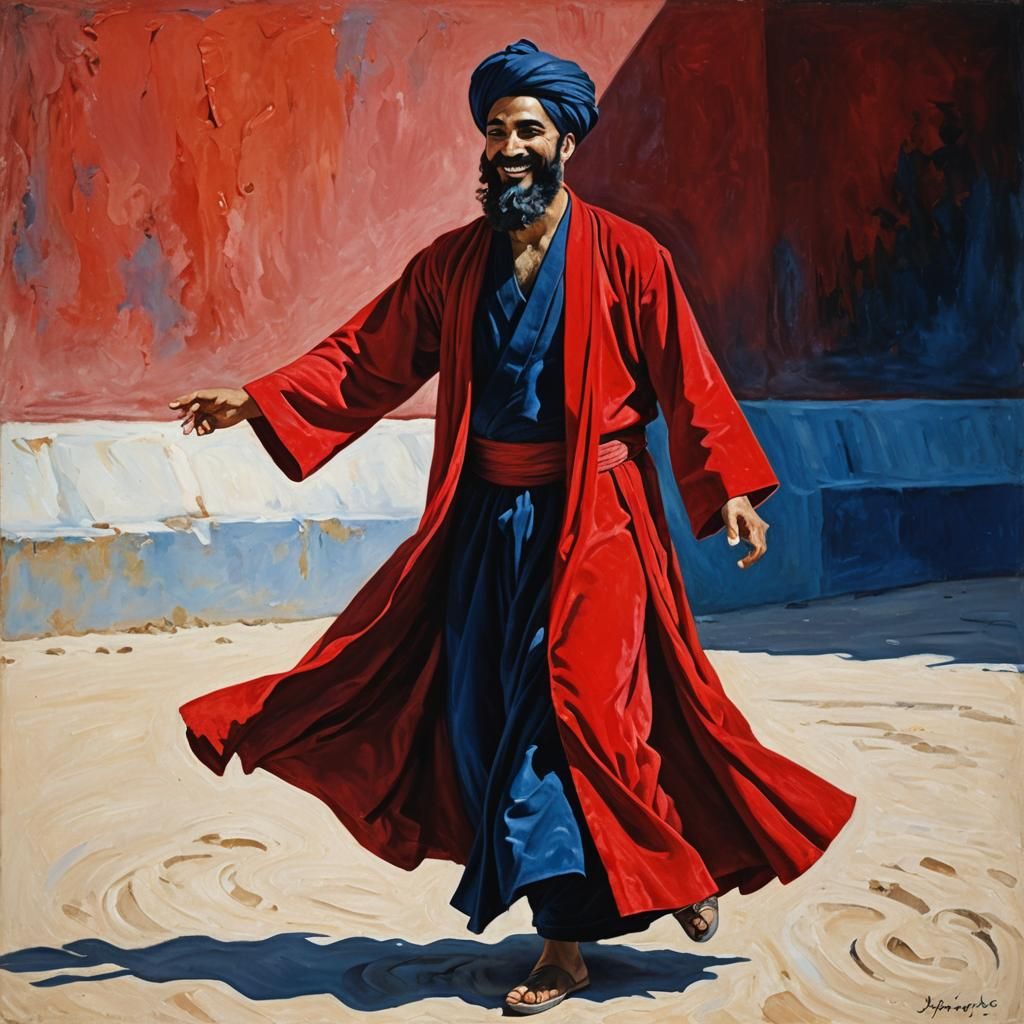 Whirling Sufi Dervish in Impressionist Impasto Style