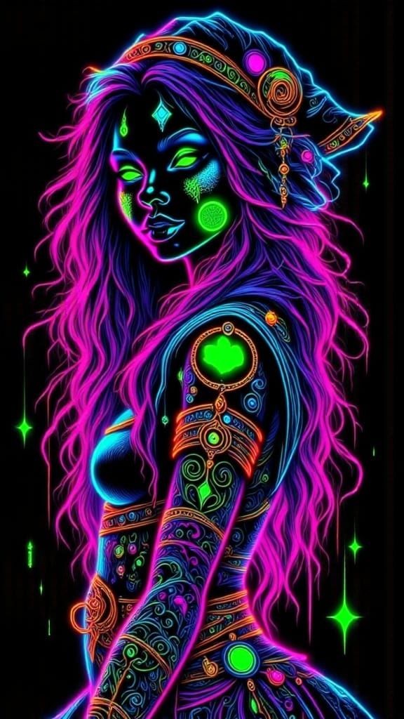 Raver Woman with Glowing Pink and Blue Hair