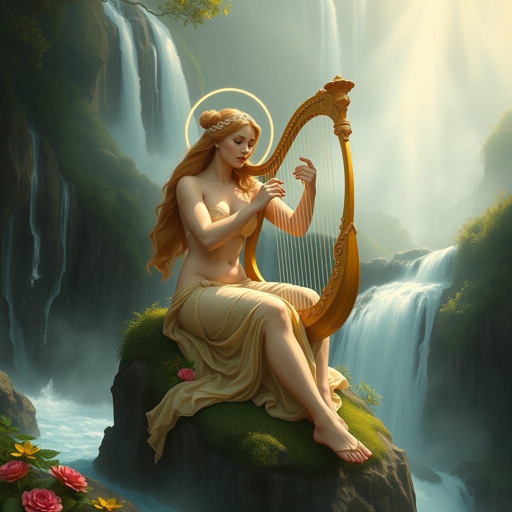 Aphrodite's Serene Harp Concerto by Waterfalls