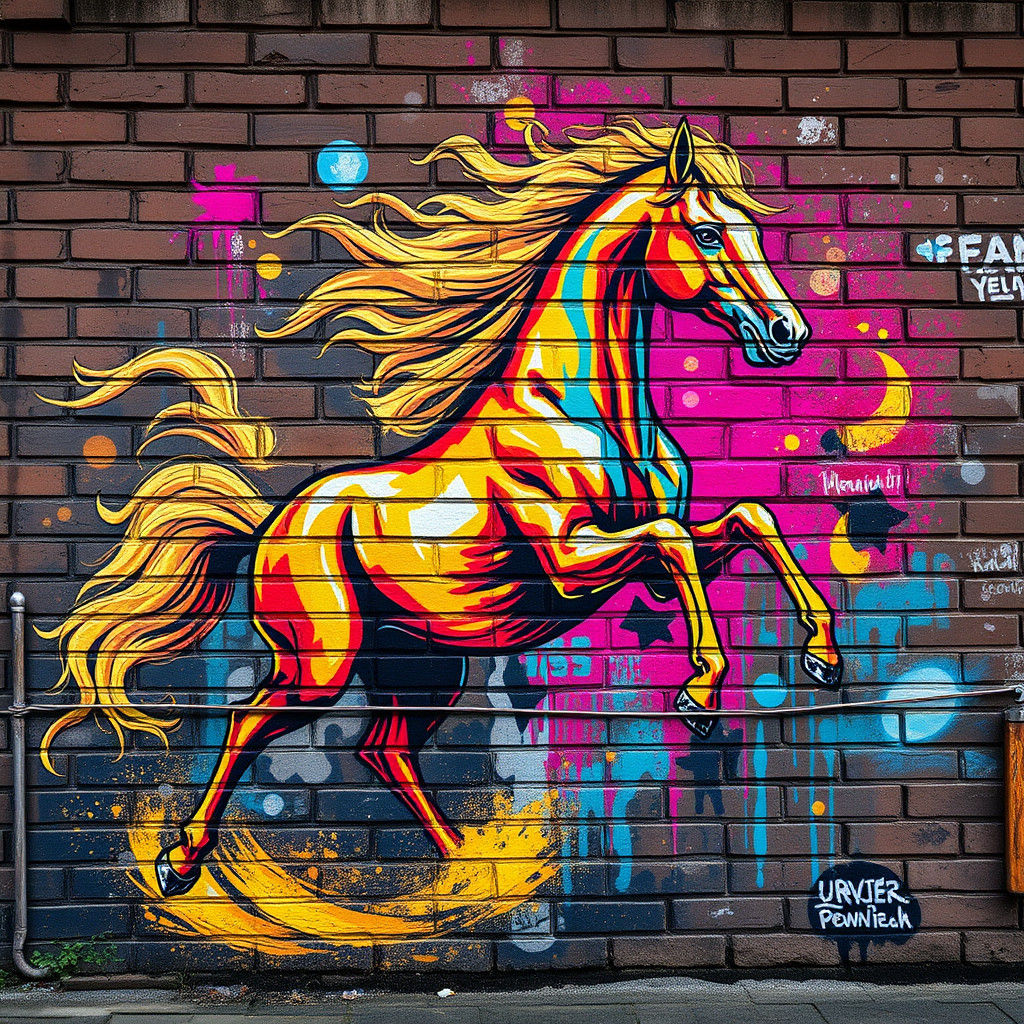 Horse Mural in Photorealistic Digital Art Style