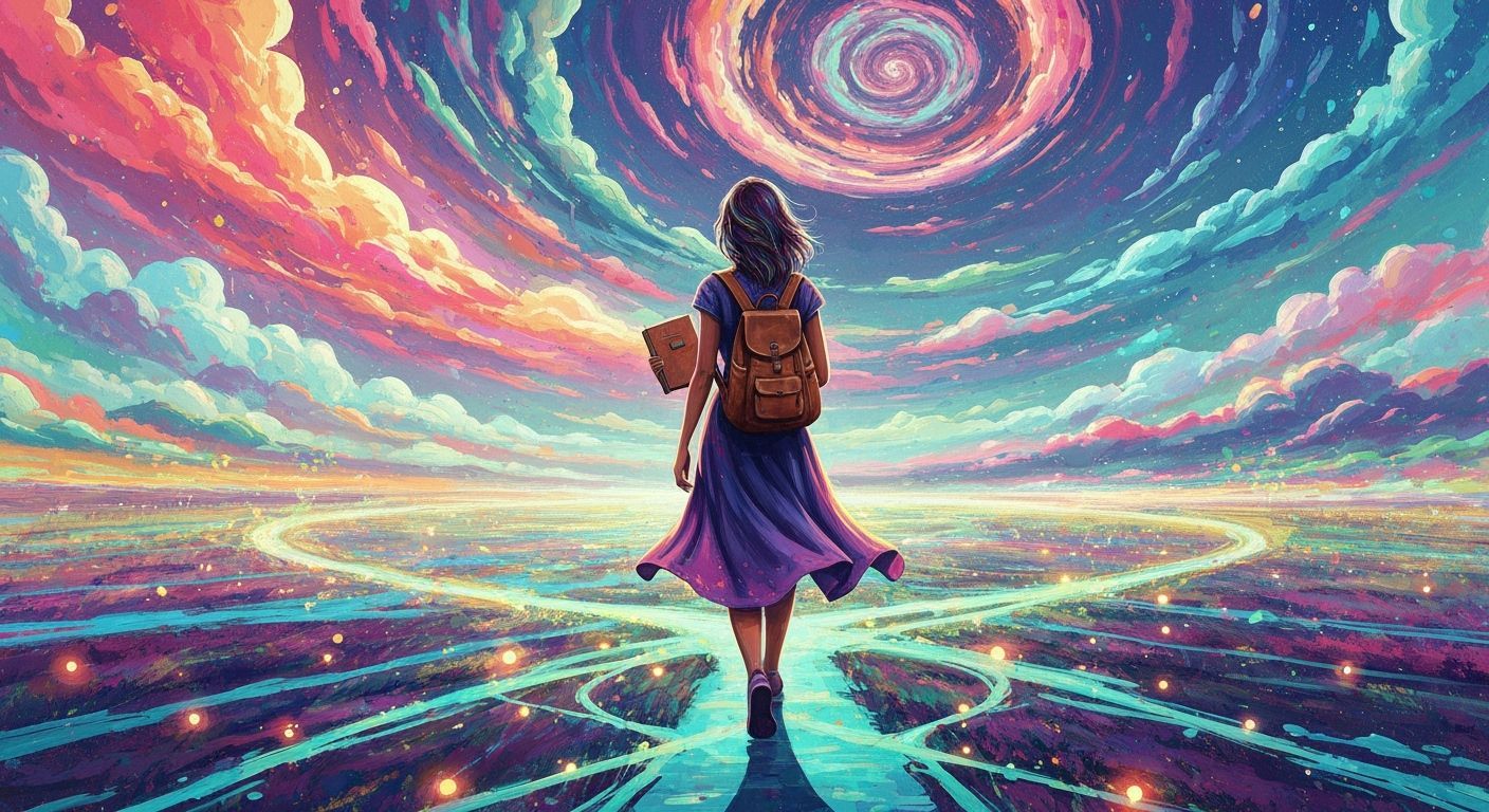 Psychedelic Journey: Woman in a Colorful Landscape