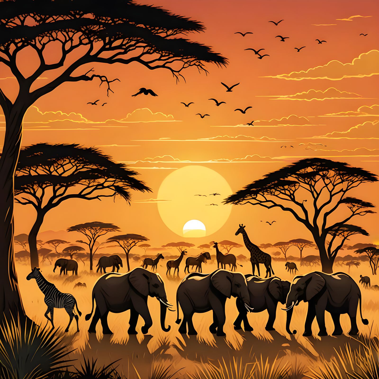 Safari Adventure Under a Vibrant African Sunset