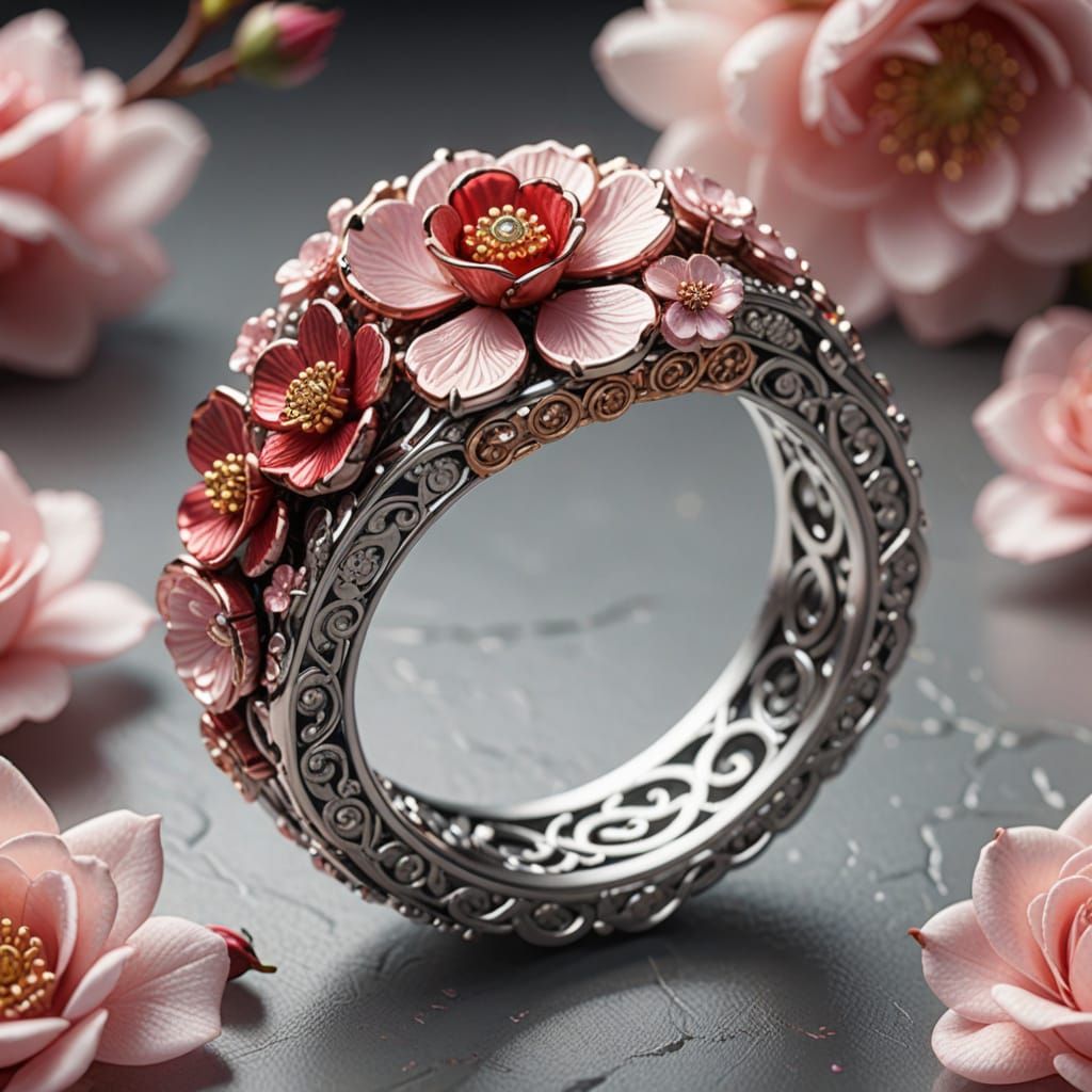 Cherry Blossom and Rose Ring in Macro