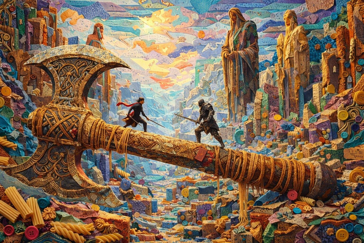 Vibrant Mixed Media Collage with Textured Elements